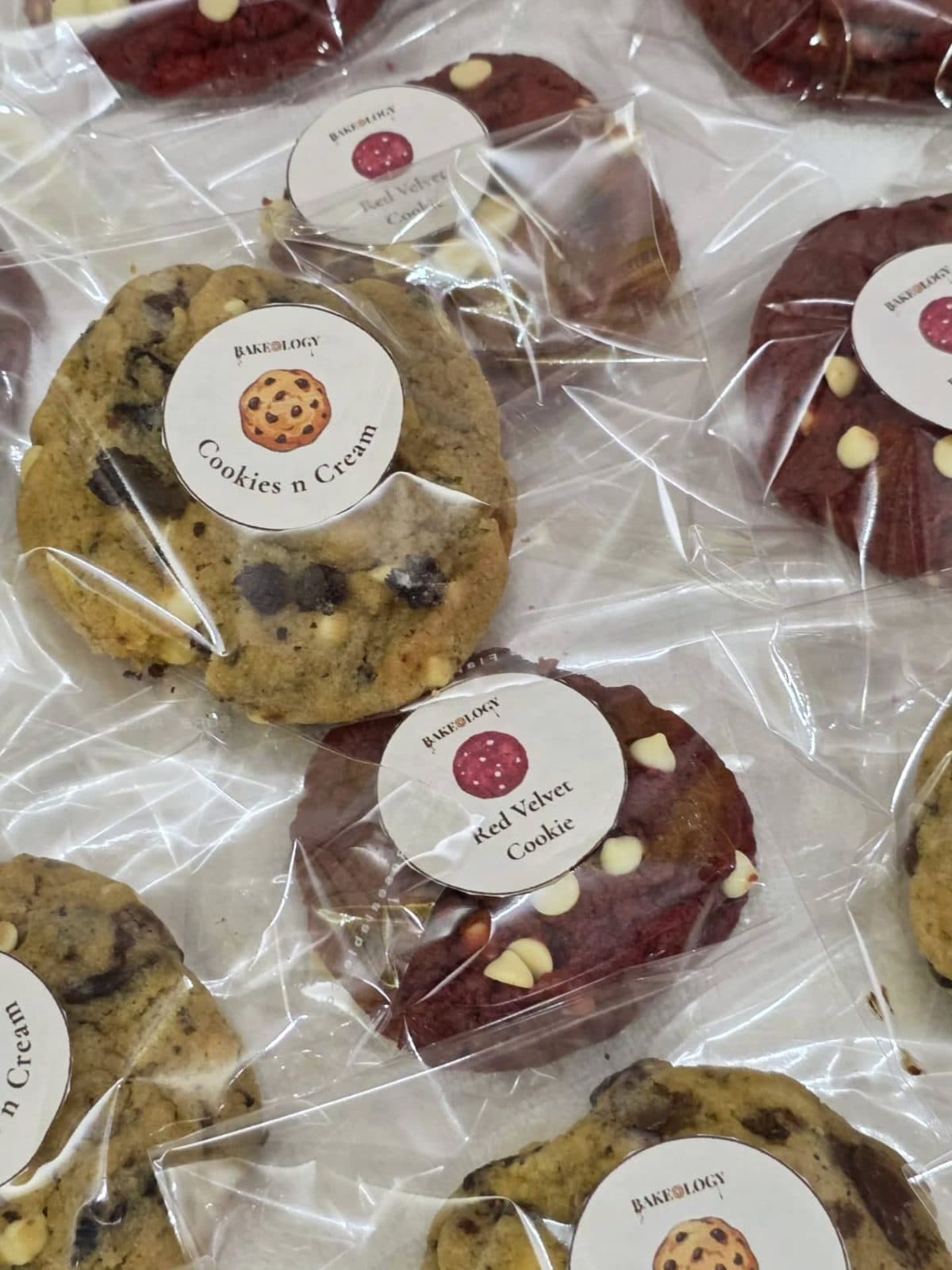 Individually packed Bakeology cookies including Cookies n Cream